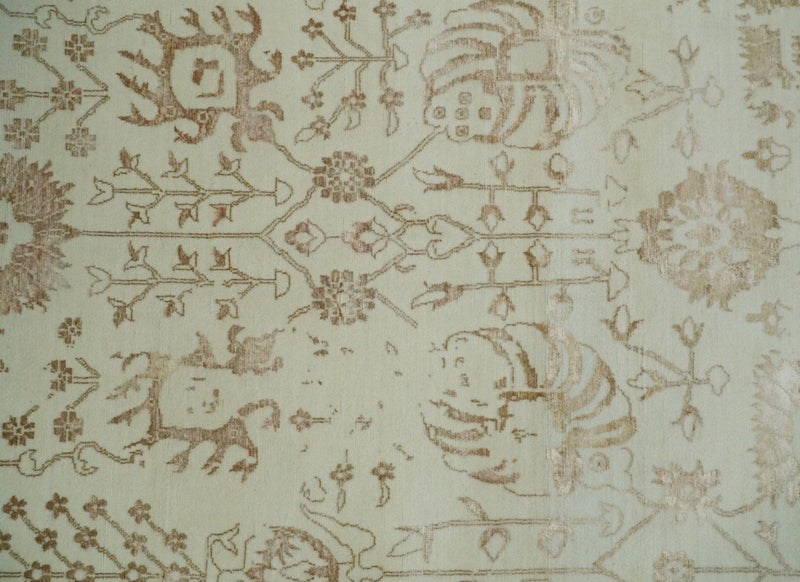 9x12 Fine Hand Knotted Beige and Brown Traditional Vintage Persian Style Antique Wool and Silk Rug | AGR46