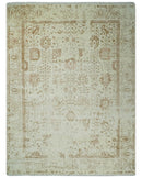 9x12 Fine Hand Knotted Beige and Brown Traditional Vintage Persian Style Antique Wool and Silk Rug | AGR46