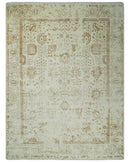 9x12 Fine Hand Knotted Beige and Brown Traditional Vintage Persian Style Antique Wool and Silk Rug | AGR46