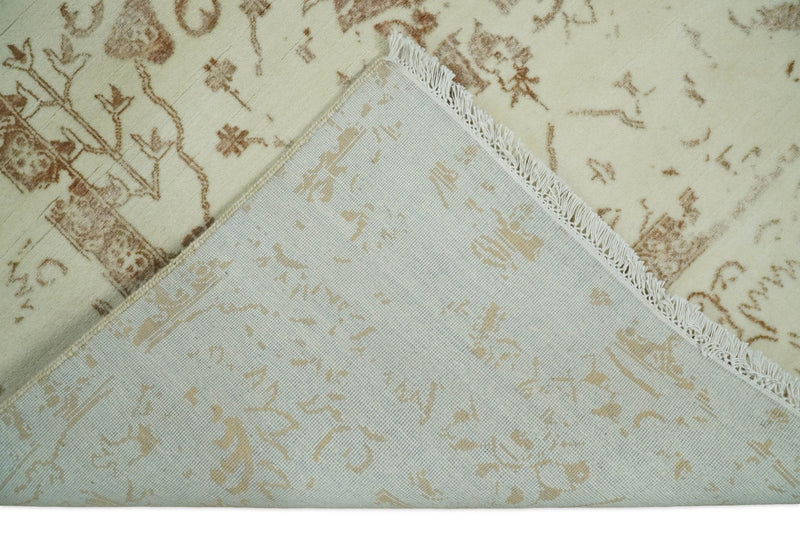 9x12 Fine Hand Knotted Beige and Brown Traditional Vintage Persian Style Antique Wool and Silk Rug | AGR46