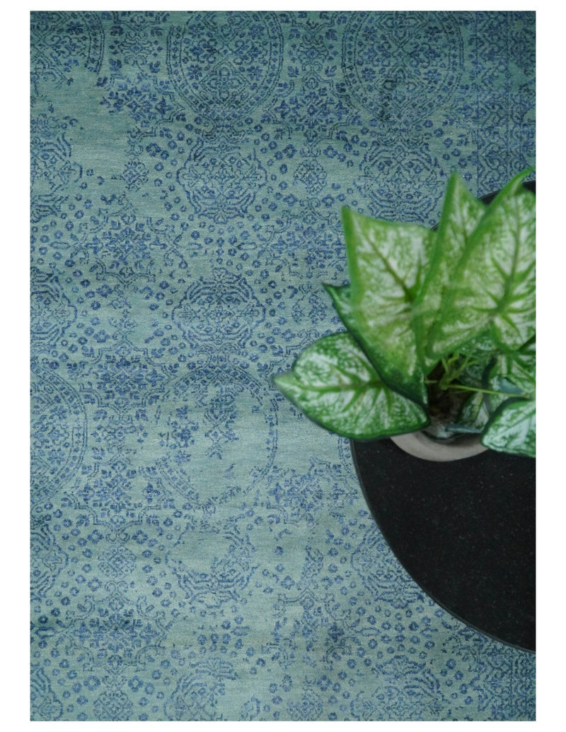 9x12 Fine Hand Knotted Blue and Teal Traditional Vintage Persian Style Antique Wool Rug | AGR33