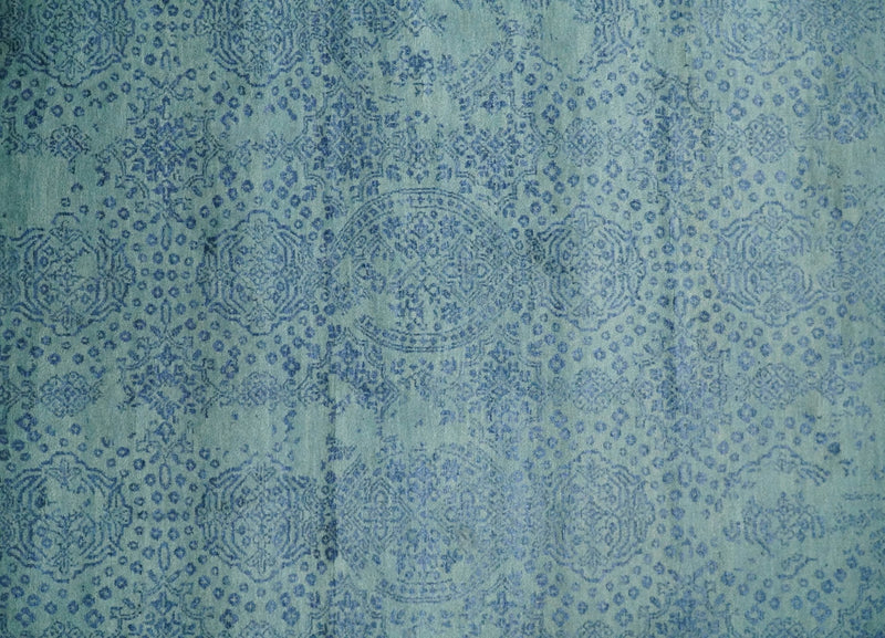 9x12 Fine Hand Knotted Blue and Teal Traditional Vintage Persian Style Antique Wool Rug | AGR33