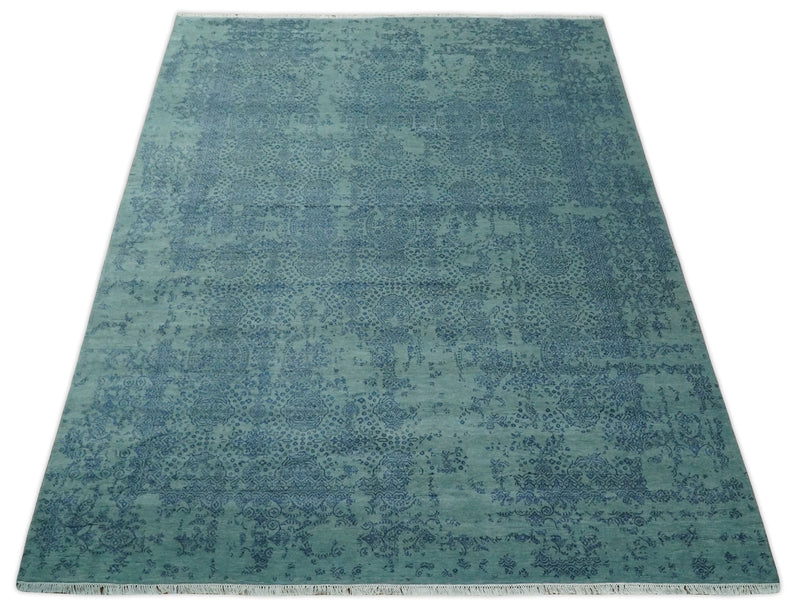 9x12 Fine Hand Knotted Blue and Teal Traditional Vintage Persian Style Antique Wool Rug | AGR33