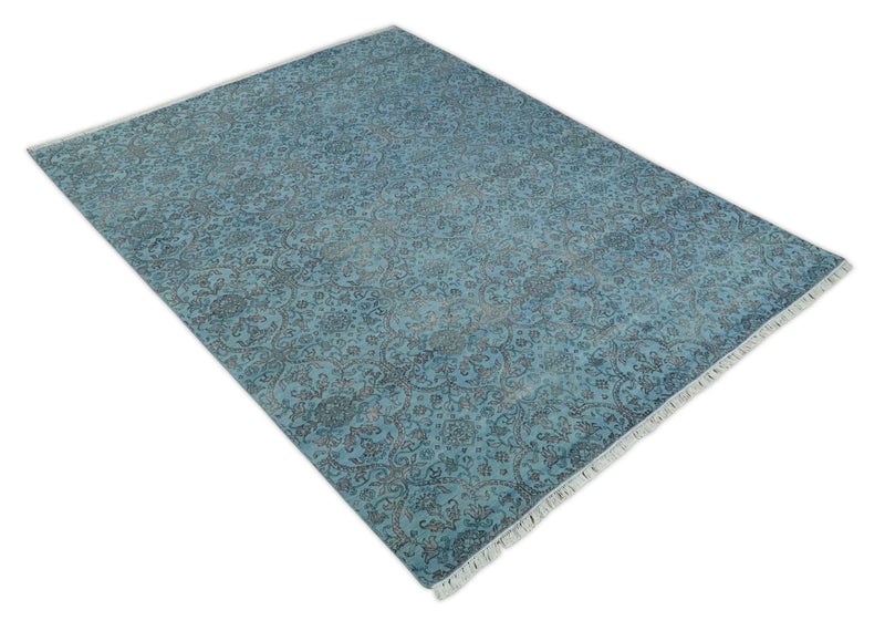 9x12 Fine Hand Knotted Blue and Brown Traditional Vintage Persian Wool and Silk Area Rug | AGR32