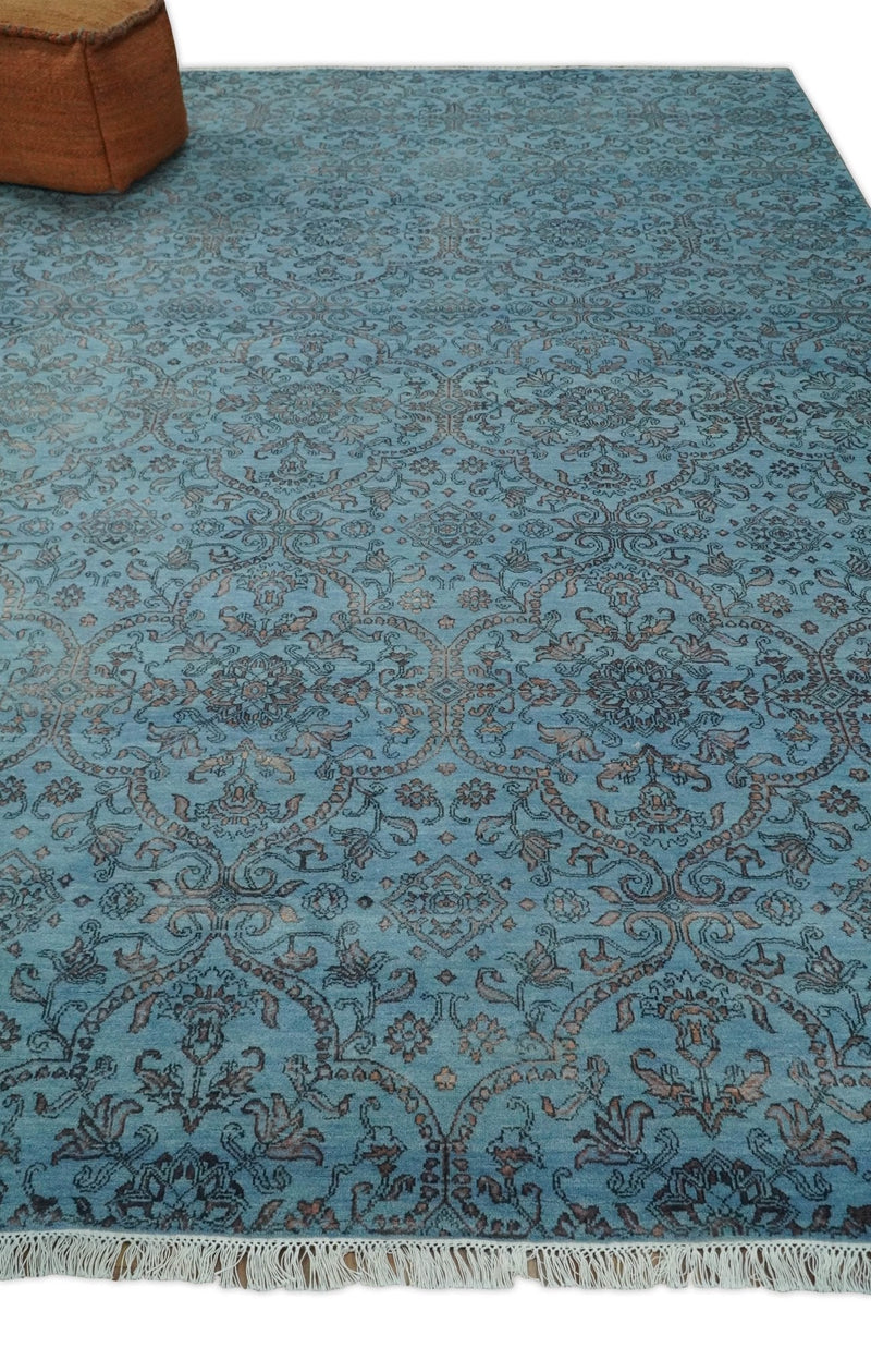 9x12 Fine Hand Knotted Blue and Brown Traditional Vintage Persian Wool and Silk Area Rug | AGR32