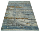 9x12 Fine Hand Knotted Ivory and Blue Modern Abstract Style Antique Wool and Silk Area Rug | AGR22