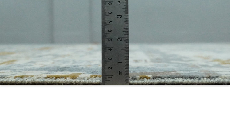 9x12 Fine Hand Knotted Ivory and Blue Modern Abstract Style Antique Wool and Silk Area Rug | AGR22