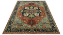 9x12 Fine Hand Knotted Rust, Blue and Aqua Traditional Heriz wool area rug