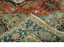 9x12 Fine Hand Knotted Rust, Blue and Aqua Traditional Heriz wool area rug