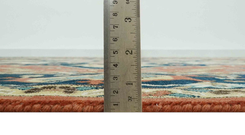 9x12 Fine Hand Knotted Rust, Blue and Aqua Traditional Heriz wool area rug