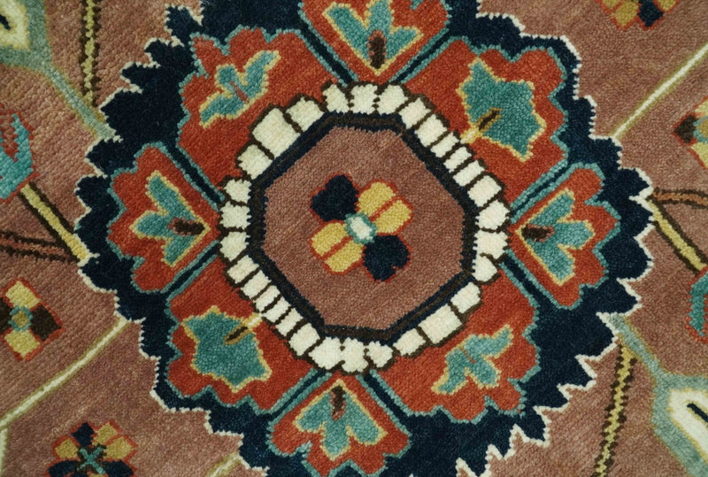 9x12 Fine Hand Knotted Rust, Blue and Aqua Traditional Heriz wool area rug