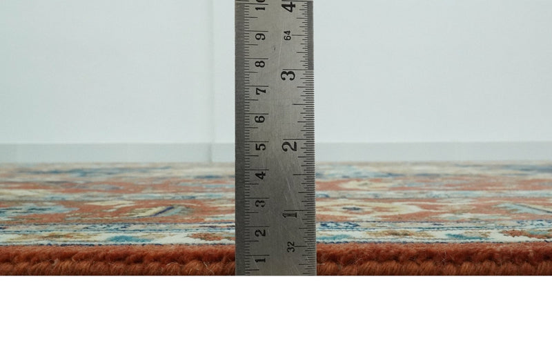 9x12 Fine Hand Knotted Rust, Ivory and Teal Traditional Heriz wool area rug