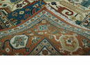 9x12 Fine Hand Knotted Rust, Ivory and Teal Traditional Heriz wool area rug