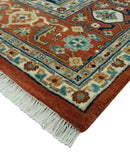 9x12 Fine Hand Knotted Rust, Ivory and Teal Traditional Heriz wool area rug