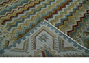 9x12 Gray, Maroon, Ivory and Mustard Stripes Pattern Hand knotted wool Area Rug