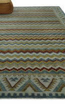 9x12 Gray, Maroon, Ivory and Mustard Stripes Pattern Hand knotted wool Area Rug