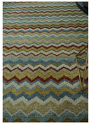 9x12 Gray, Maroon, Ivory and Mustard Stripes Pattern Hand knotted wool Area Rug