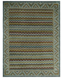 9x12 Gray, Maroon, Ivory and Mustard Stripes Pattern Hand knotted wool Area Rug
