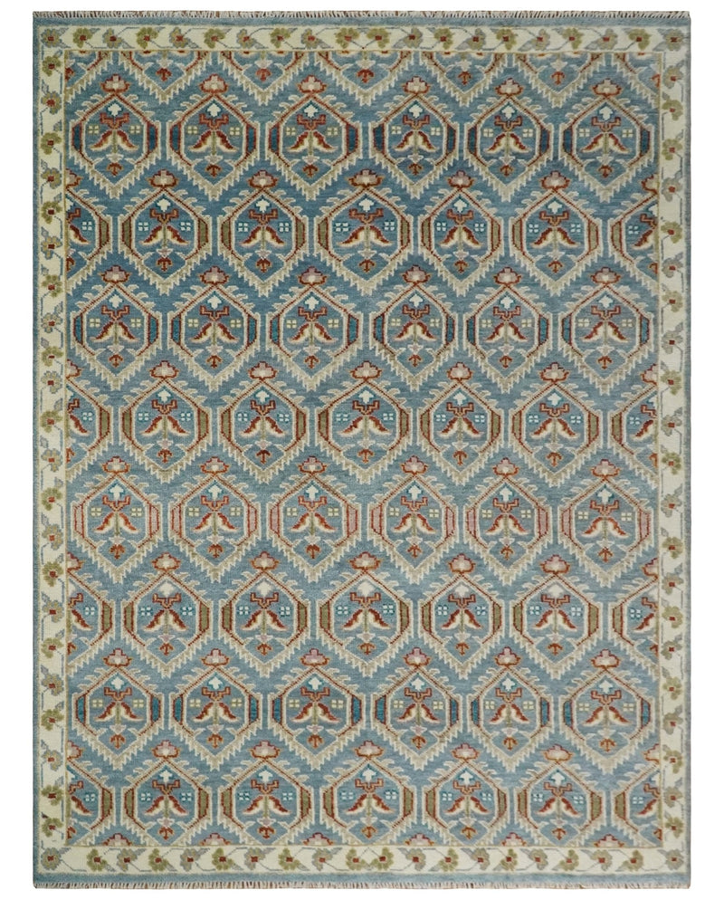 9x12 Hand Knotted Antique Blue, Beige and Rust Traditional Persian Oushak Wool Rug | TRDCP714