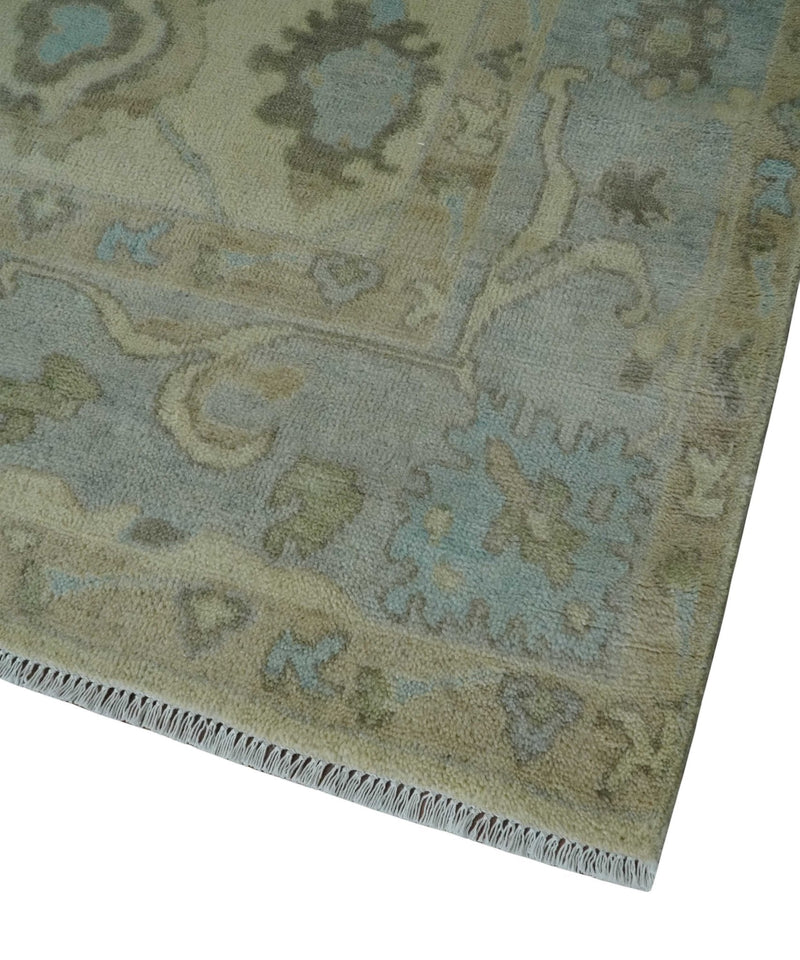 9x12 Hand Knotted Antique Style Beige and Silver Traditional Wool Rug