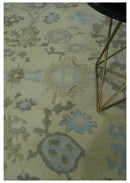 9x12 Hand Knotted Antique Style Beige and Silver Traditional Wool Rug
