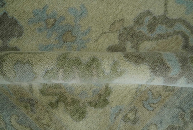 9x12 Hand Knotted Antique Style Beige and Silver Traditional Wool Rug