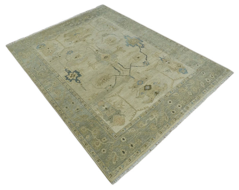 9x12 Hand Knotted Beige and Blue Traditional Vintage Persian Style Antique Wool Rug | TRDCP818