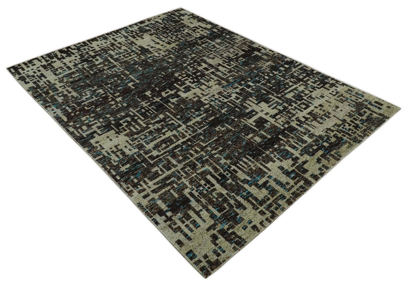 9x12 Hand Knotted Beige and Brown Modern Abstract Contemporary Recycled Silk Area Rug | OP36