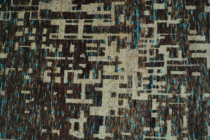 9x12 Hand Knotted Beige and Brown Modern Abstract Contemporary Recycled Silk Area Rug | OP36