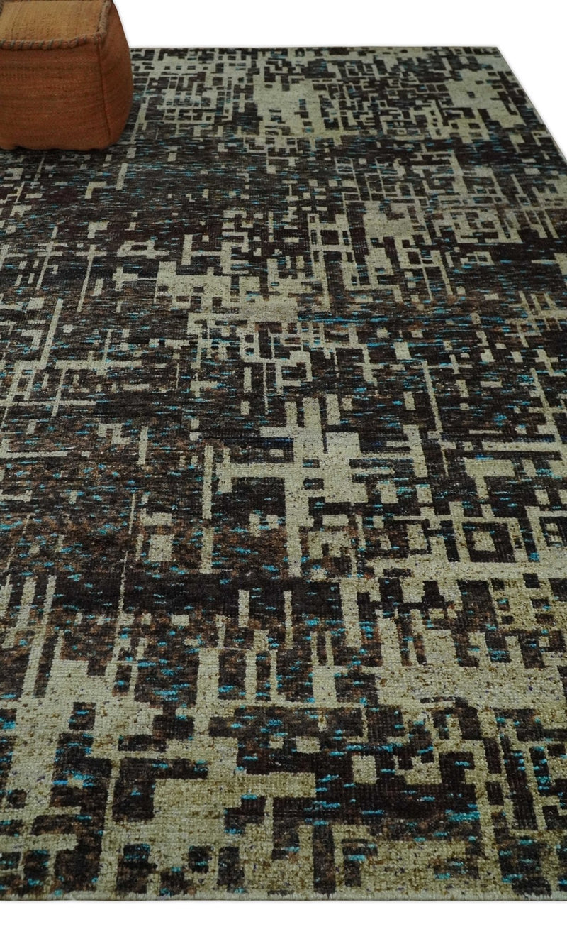 9x12 Hand Knotted Beige and Brown Modern Abstract Contemporary Recycled Silk Area Rug | OP36