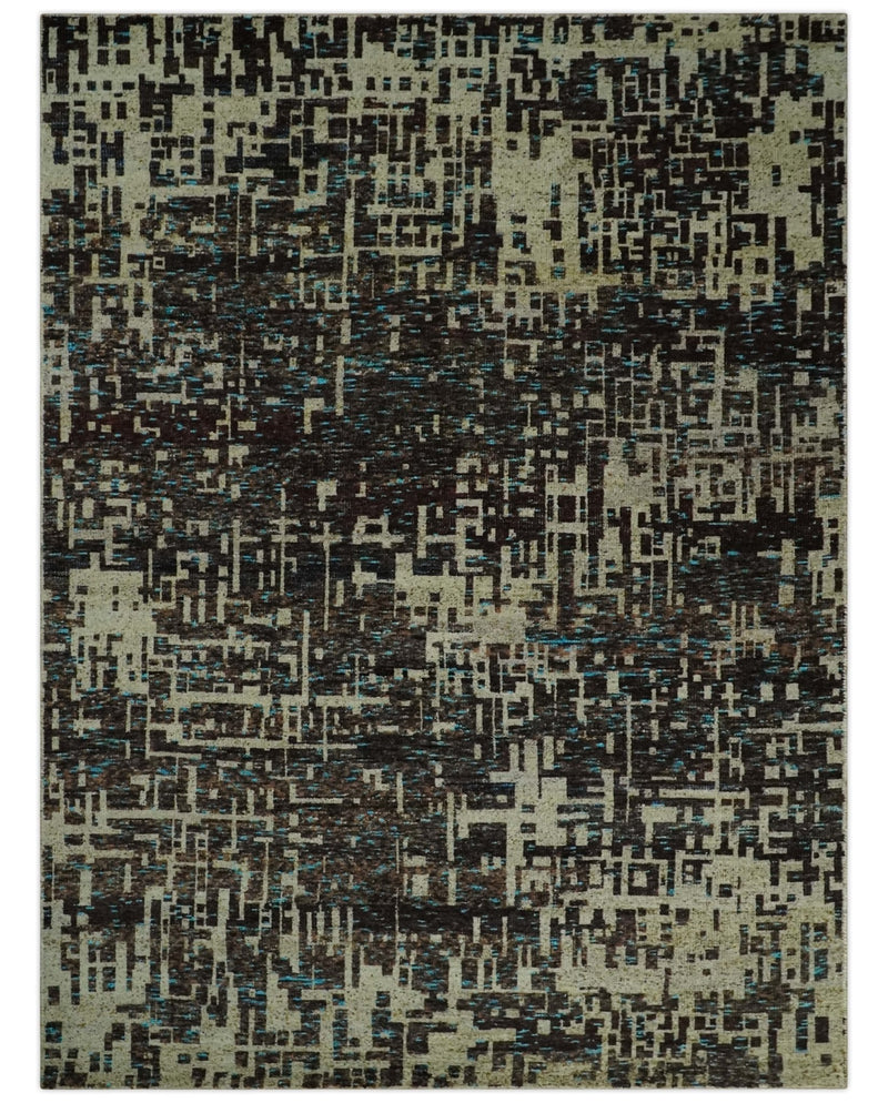 9x12 Hand Knotted Beige and Brown Modern Abstract Contemporary Recycled Silk Area Rug | OP36