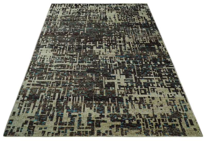 9x12 Hand Knotted Beige and Brown Modern Abstract Contemporary Recycled Silk Area Rug | OP36