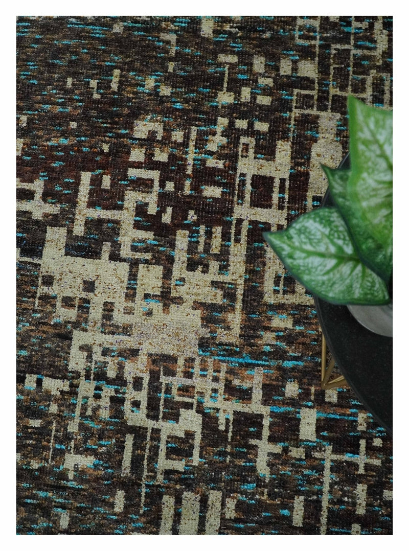9x12 Hand Knotted Beige and Brown Modern Abstract Contemporary Recycled Silk Area Rug | OP36