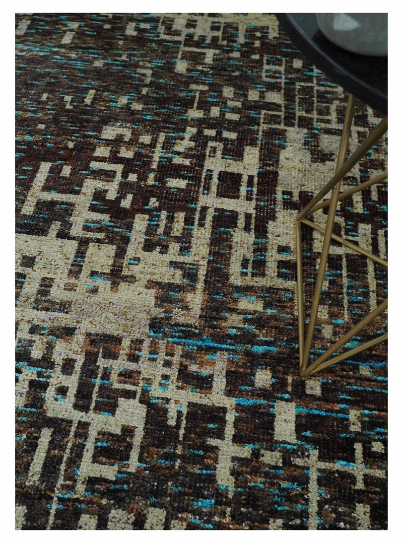 9x12 Hand Knotted Beige and Brown Modern Abstract Contemporary Recycled Silk Area Rug | OP36