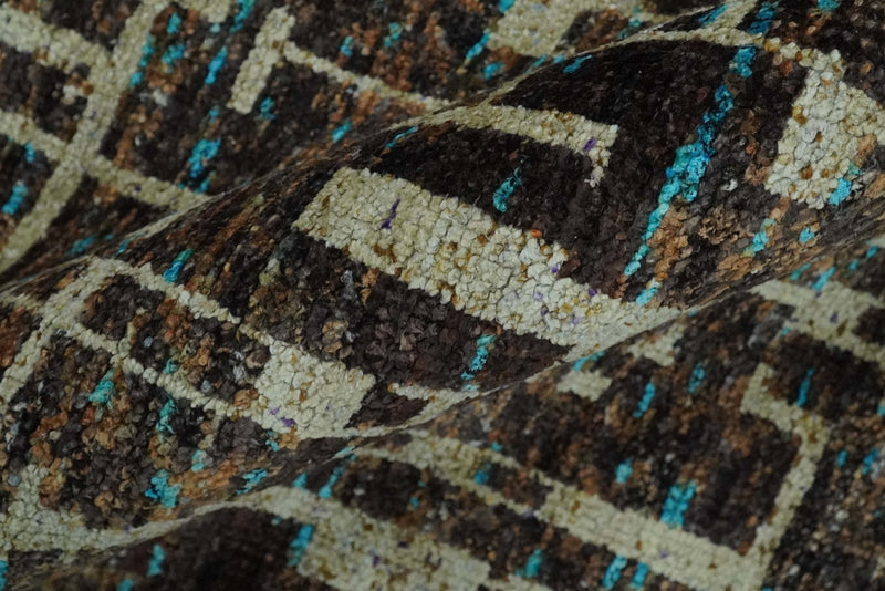 9x12 Hand Knotted Beige and Brown Modern Abstract Contemporary Recycled Silk Area Rug | OP36