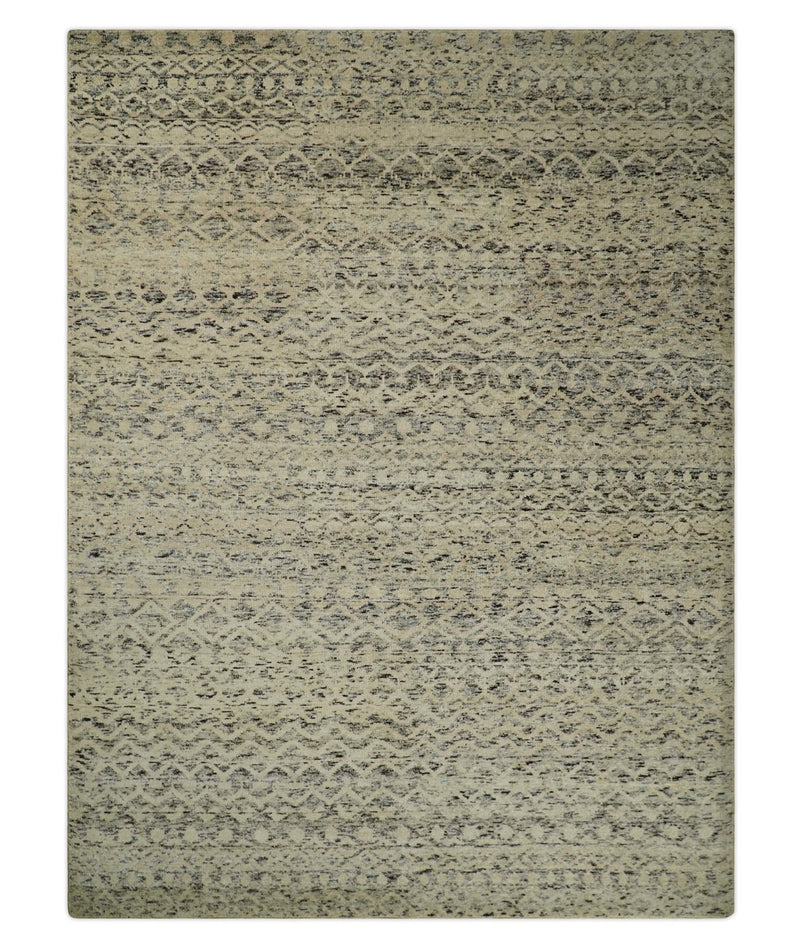 9x12 Hand Knotted Beige and Brown  Modern Contemporary Southwestern Tribal Trellis Recycled Silk Area Rug | OP18