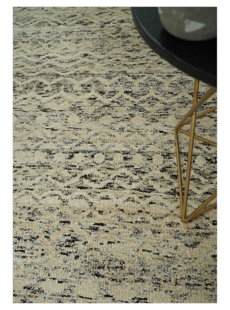 9x12 Hand Knotted Beige and Brown  Modern Contemporary Southwestern Tribal Trellis Recycled Silk Area Rug | OP18