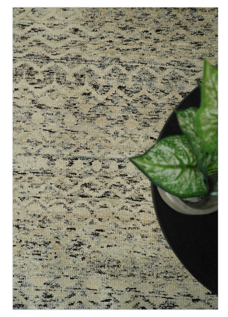 9x12 Hand Knotted Beige and Brown  Modern Contemporary Southwestern Tribal Trellis Recycled Silk Area Rug | OP18