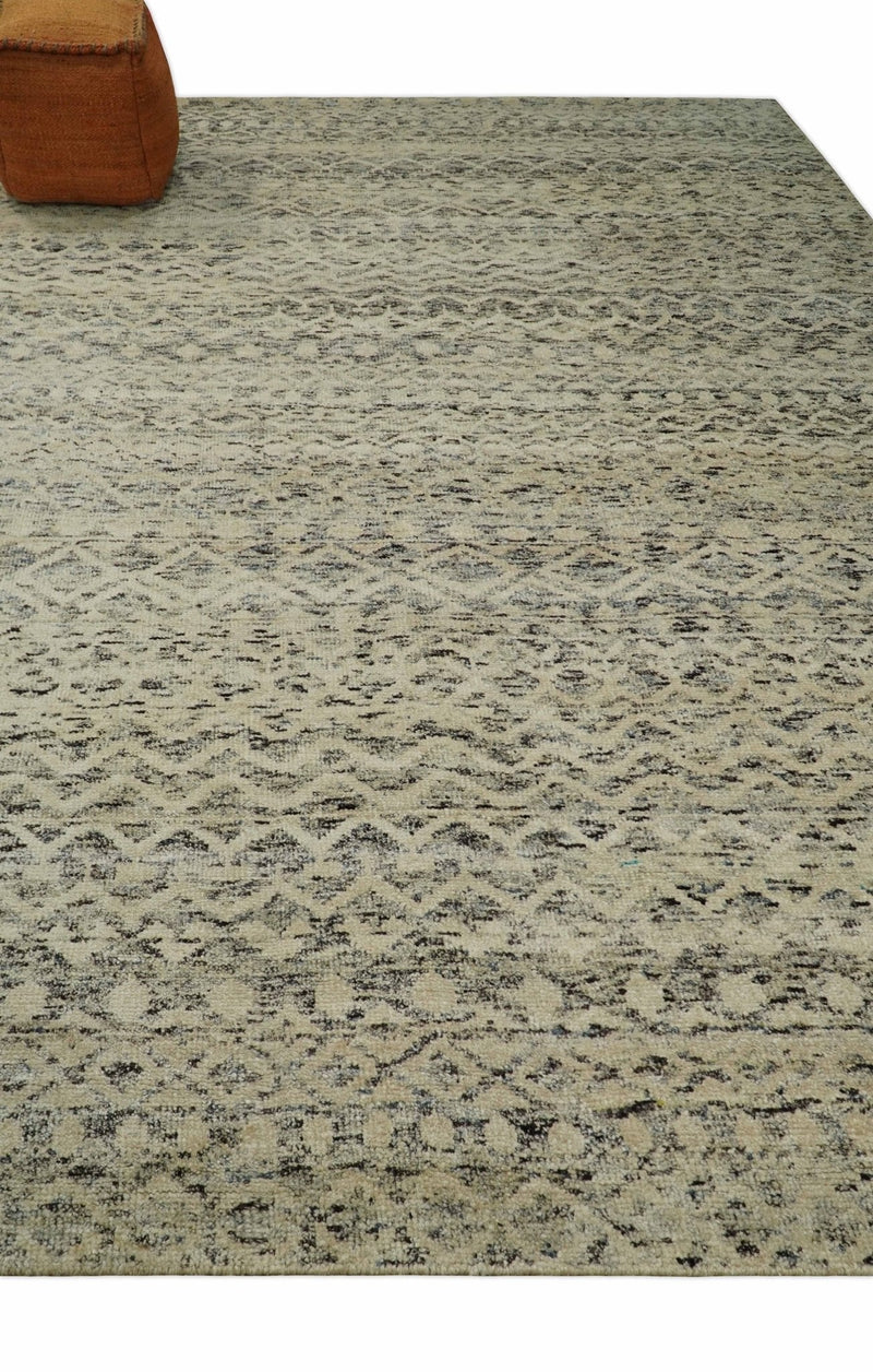 9x12 Hand Knotted Beige and Brown  Modern Contemporary Southwestern Tribal Trellis Recycled Silk Area Rug | OP18