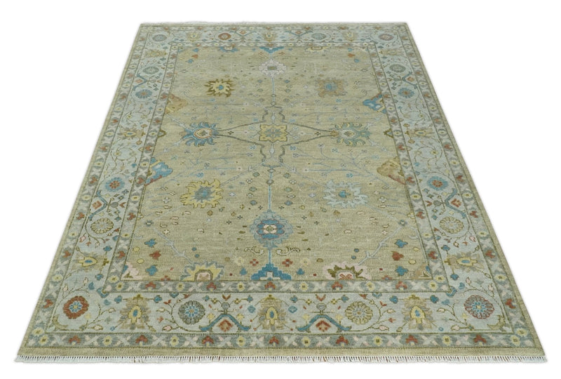 9x12 Hand Knotted Beige and Ivory Floral Traditional Persian Oushak Wool Rug | TRDCP1205912S