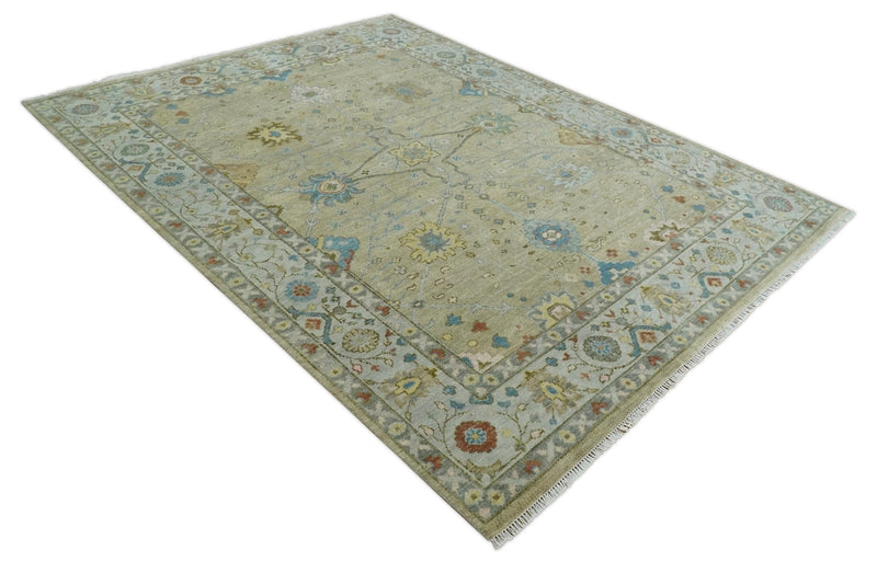 9x12 Hand Knotted Beige and Ivory Floral Traditional Persian Oushak Wool Rug | TRDCP1205912S