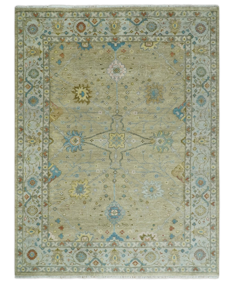 9x12 Hand Knotted Beige and Ivory Floral Traditional Persian Oushak Wool Rug | TRDCP1205912S