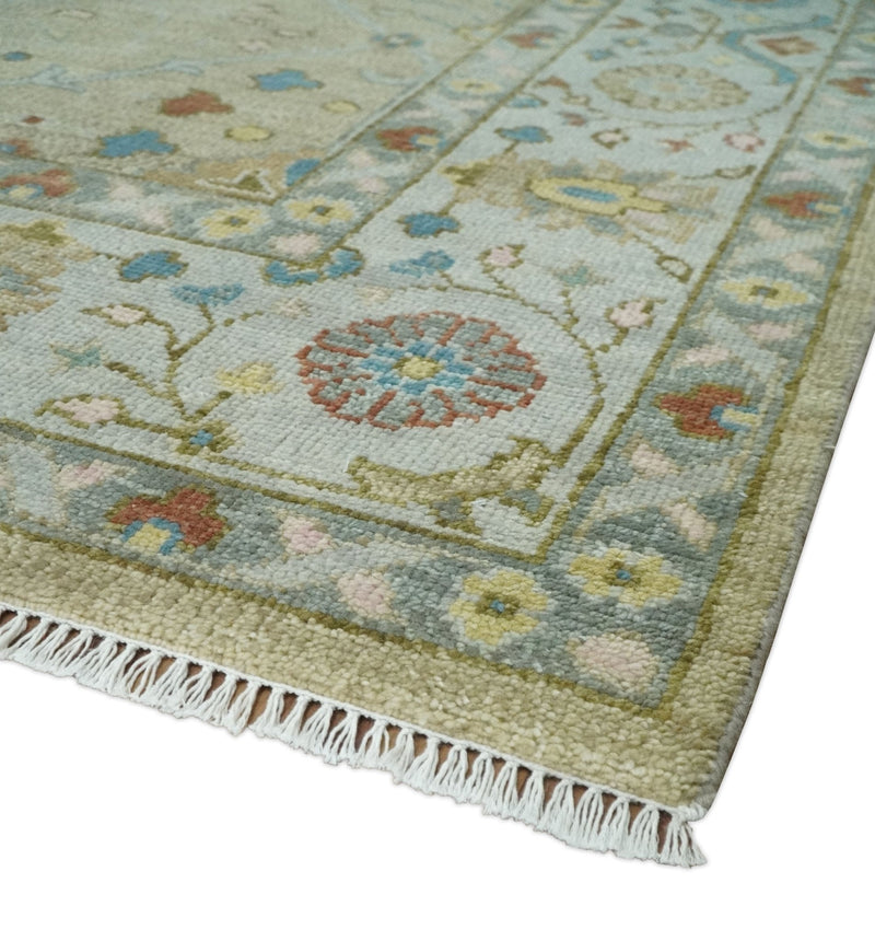 9x12 Hand Knotted Beige and Ivory Floral Traditional Persian Oushak Wool Rug | TRDCP1205912S