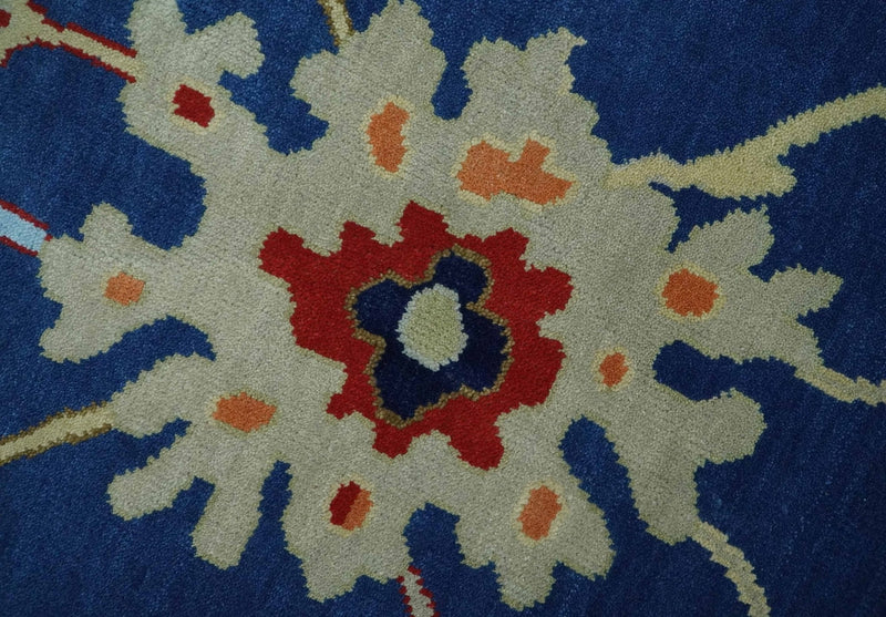 9x12 Hand Knotted Blue and Beige Colorful Oushak Wool Area Rug