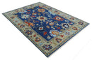 9x12 Hand Knotted Blue and Beige Colorful Oushak Wool Area Rug