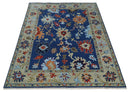 9x12 Hand Knotted Blue and Beige Colorful Oushak Wool Area Rug