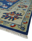 9x12 Hand Knotted Blue and Beige Colorful Oushak Wool Area Rug