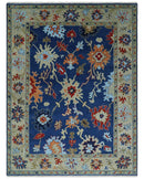 9x12 Hand Knotted Blue and Beige Colorful Oushak Wool Area Rug
