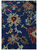 9x12 Hand Knotted Blue and Beige Colorful Oushak Wool Area Rug
