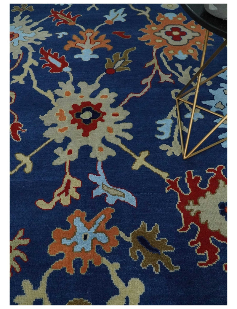 9x12 Hand Knotted Blue and Beige Colorful Oushak Wool Area Rug
